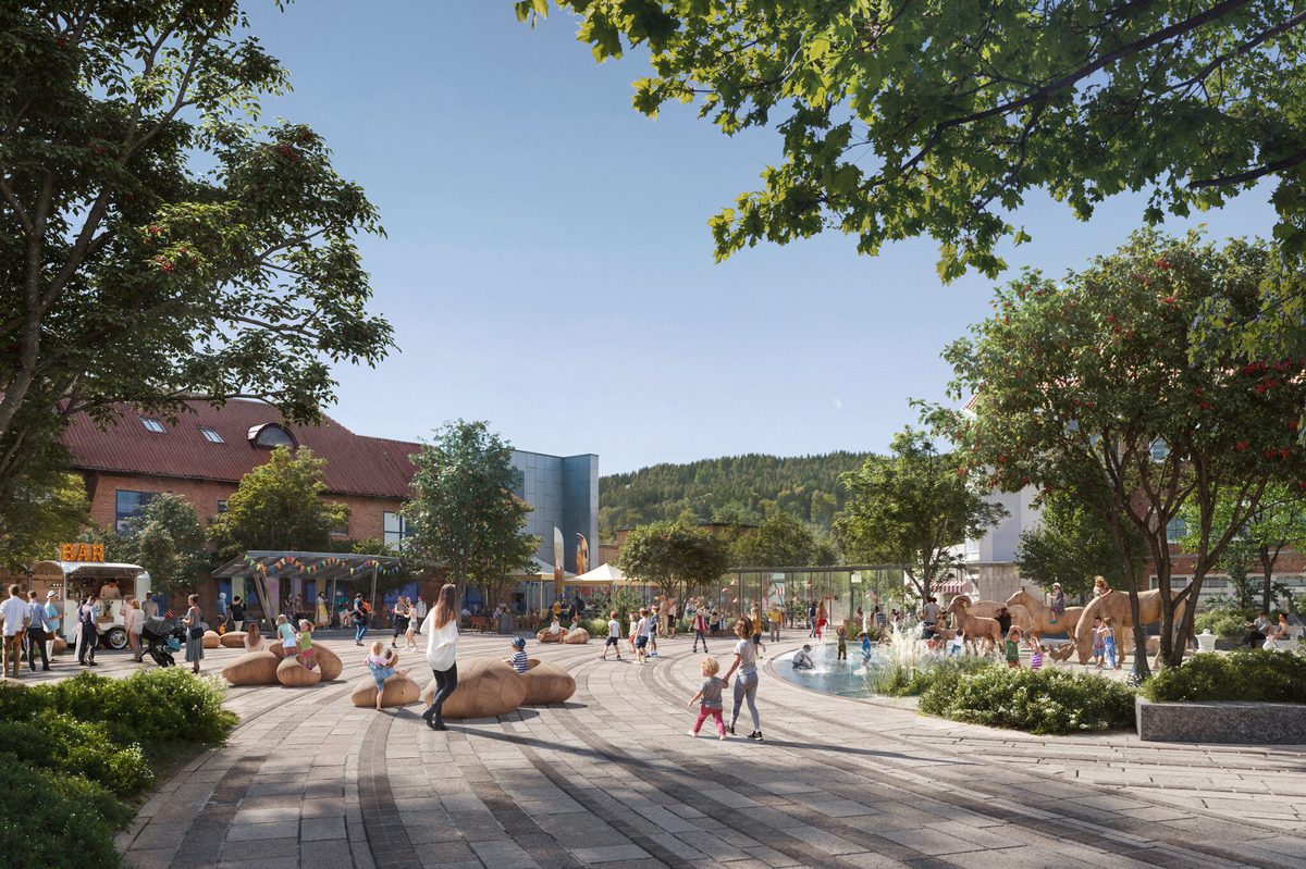 Skisse av hvordan torget i Gran sentrum kan se ut. Foto: Sn&oslash;hetta